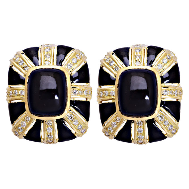 Earrings-Black Onyx and Diamond (Enamel)