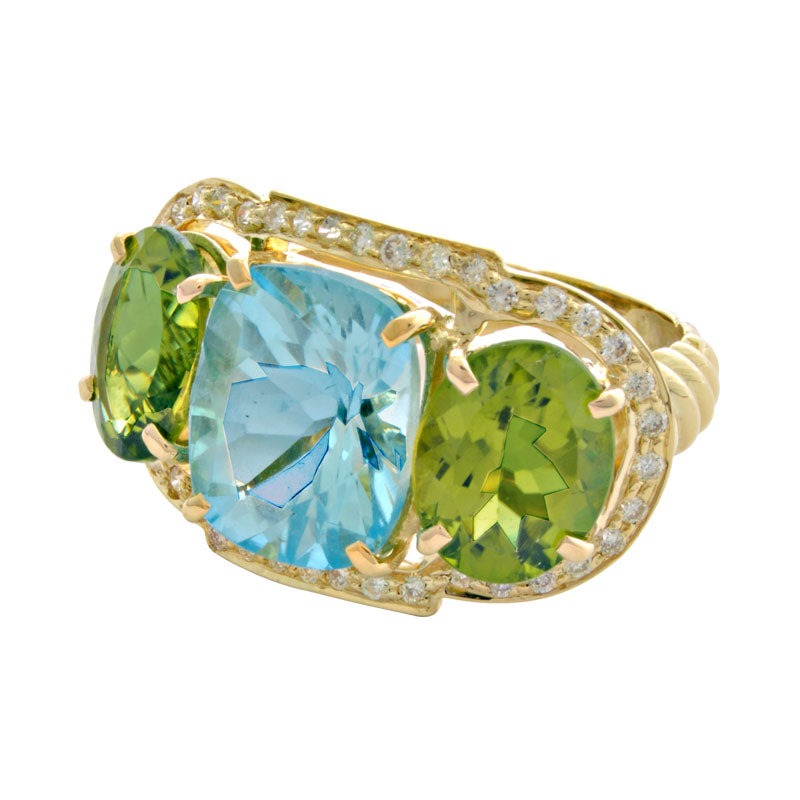 Ring - Blue Topaz, Peridot and Diamond | Singhvi Jewels