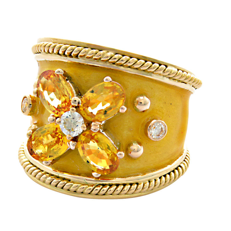 Ring - Yellow Sapphire and Diamond (Enamel) | Singhvi Jewels