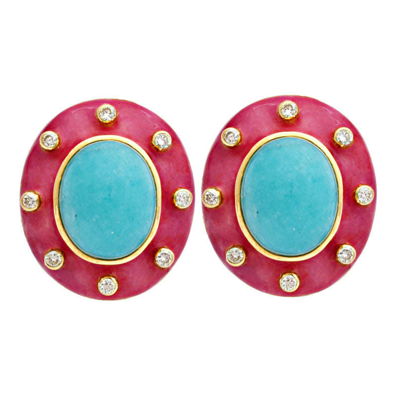Earrings - Amazonite and Diamond (Enamel) | Singhvi Jewels