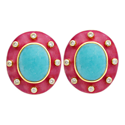 Earrings - Amazonite and Diamond (Enamel)