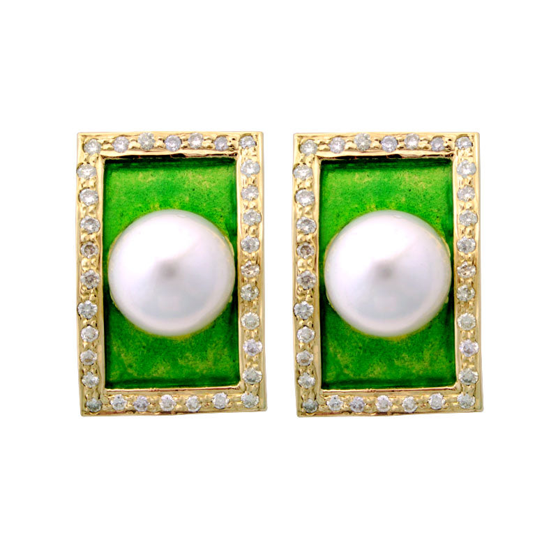 Earrings-Pearl and Diamond (Enamel)