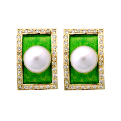 Earrings - Pearl And Diamond (Enamel)