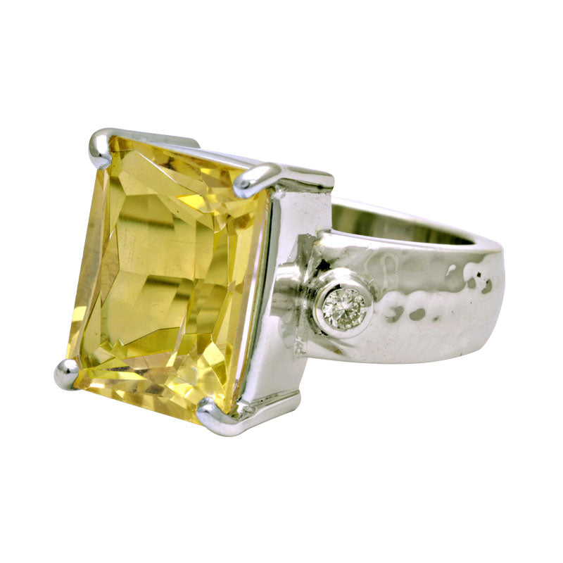 Ring-Lemon Quartz and Diamond