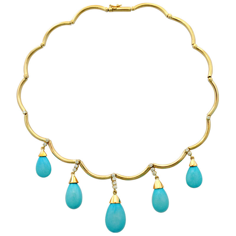 Necklace-Synthetic Turquoise and Diamond