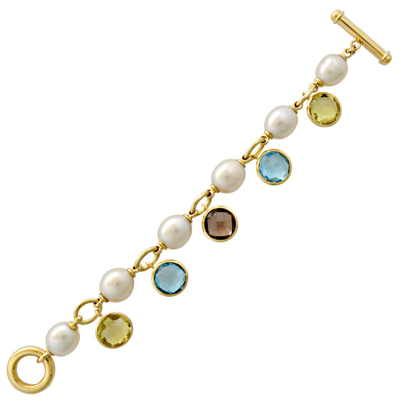 Toggle Bracelet - Smokey Quartz, Blue Topaz, Lemon Quartz and Pearl | Singhvi Jewels