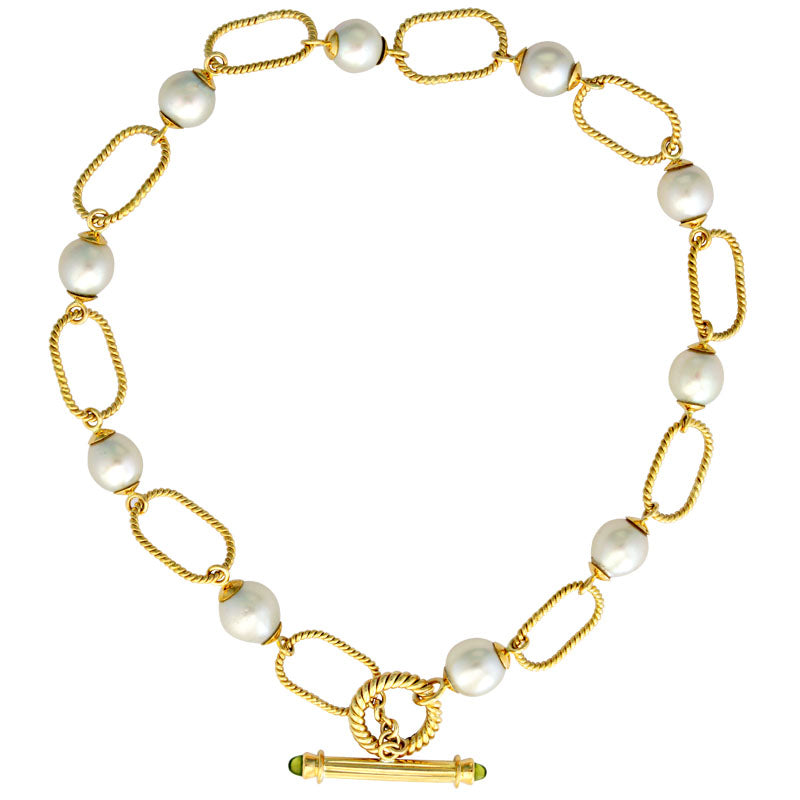 Toggle Necklace - Peridot and Pearl | Singhvi Jewels