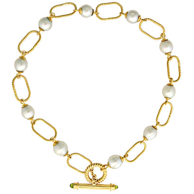 Toggle Necklace - Peridot And Pearl