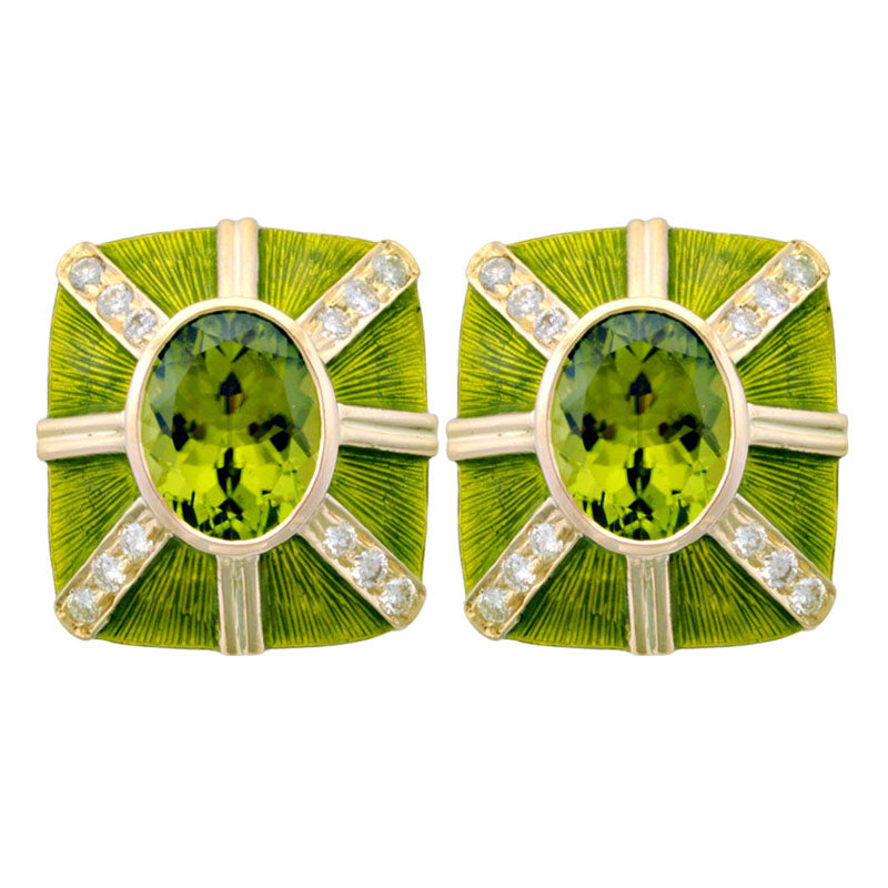Earrings - Peridot and Diamond (Enamel) | Singhvi Jewels