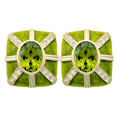 Earrings - Peridot And Diamond (Enamel)