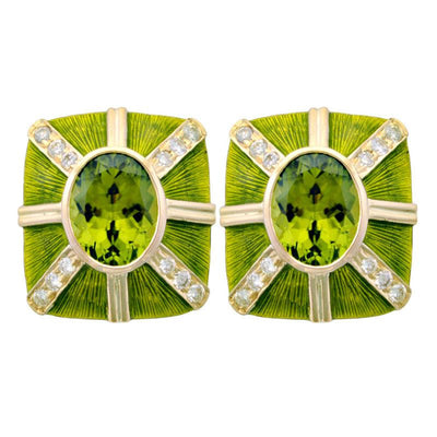 Earrings - Peridot And Diamond (Enamel) (1925B)