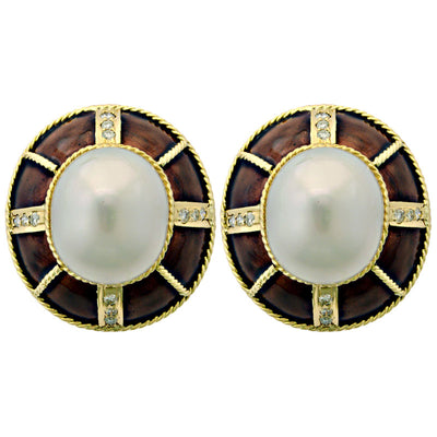 Earrings - Pearl And Diamond (Enamel)