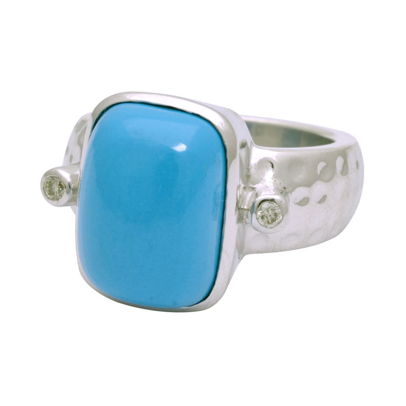 Ring-Synthetic Turquoise and Diamond