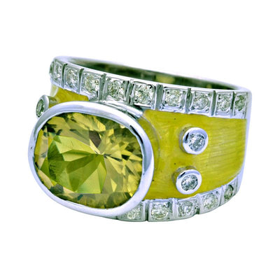 Ring-Lemon Quartz and Diamond (Enamel)  (193LS)