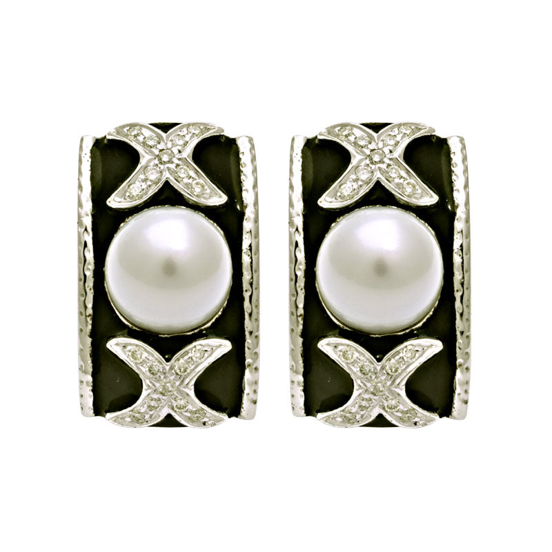 Earrings-South Sea Pearl and Diamond (Enamel)