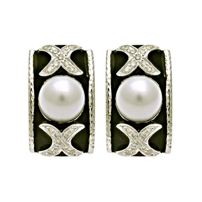Earrings - South Sea Pearl And Diamond (Enamel)