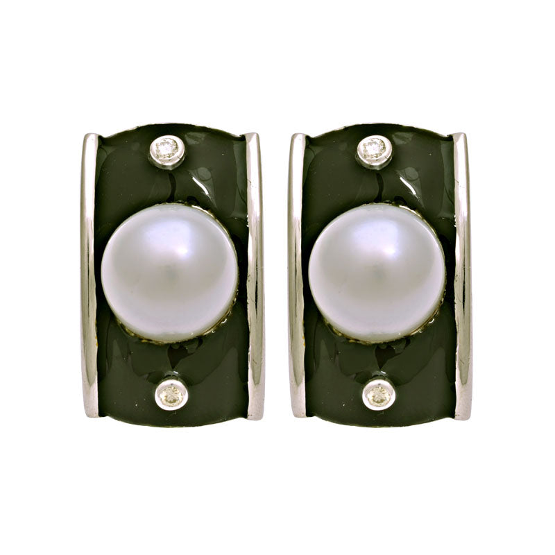 Earrings-South Sea Pearl and Diamond (Enamel)