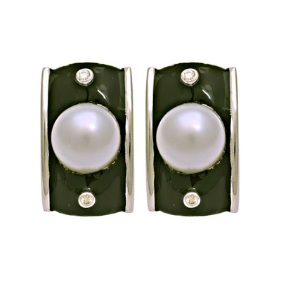 Earrings - South Sea Pearl And Diamond (Enamel)
