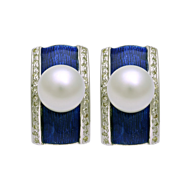 Earrings-South Sea Pearl and Diamond (Enamel)