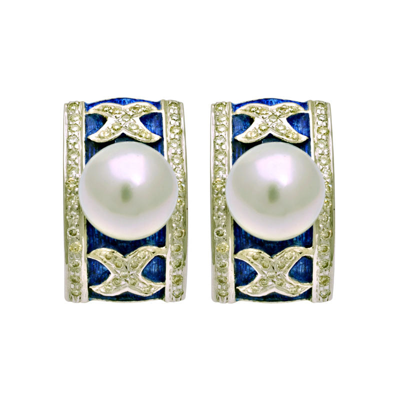 Earrings - South Sea Pearl and Diamond (Enamel) | Singhvi Jewels