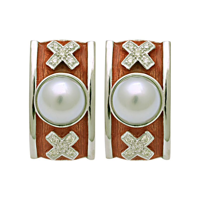 Earrings-South Sea Pearl and Diamond (Enamel)