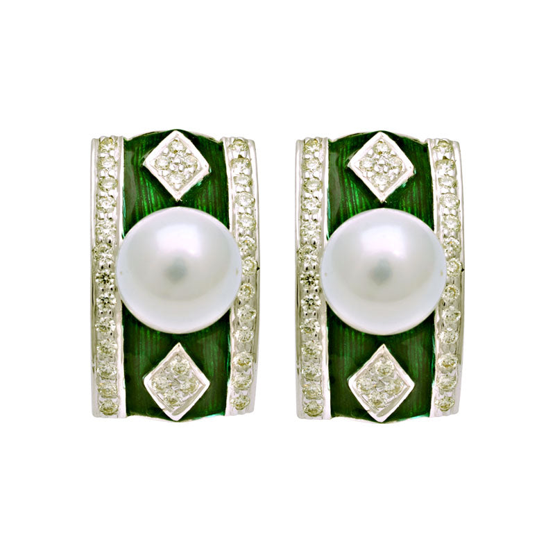 Earrings - South Sea Pearl and Diamond (Enamel) | Singhvi Jewels