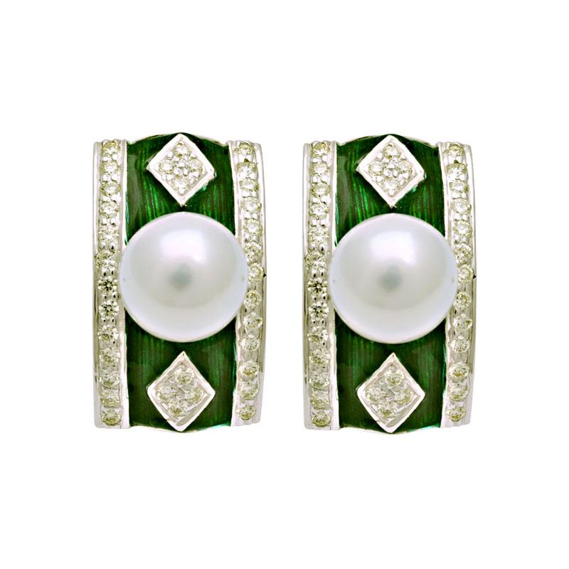 Earrings-South Sea Pearl and Diamond (Enamel) (194GS) | Singhvi Jewels