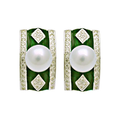 Earrings - South Sea Pearl And Diamond (Enamel) (194GS)