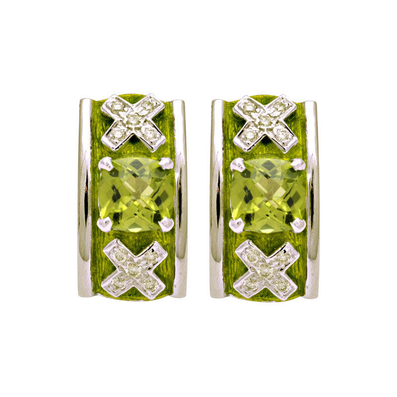 Earrings-Peridot and Diamond (Enamel)