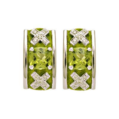 Earrings - Peridot And Diamond (Enamel)