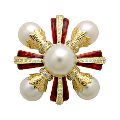 Brooch - South Sea Pearl And Diamond (Enamel)