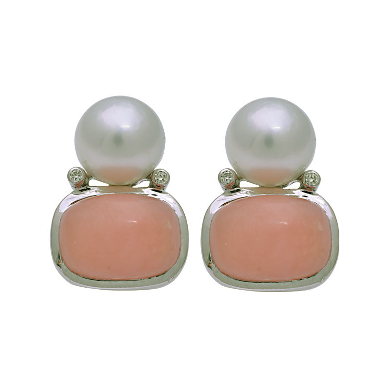 Earrings-South Sea Pearl, Pink Opal and Diamond