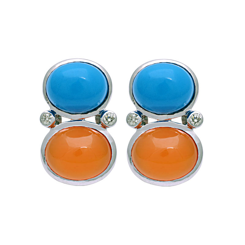 Earrings-Synthetic Turquoise, Cornelian and Diamond