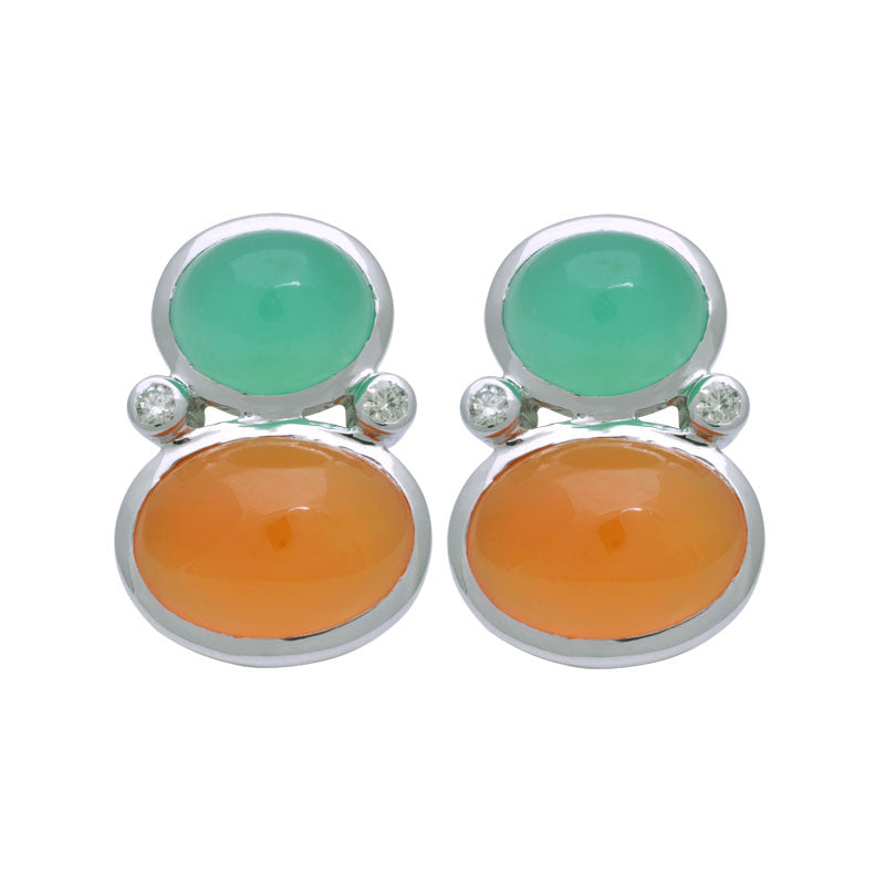 Earrings-Chrysoprase, Cornelian and Diamond