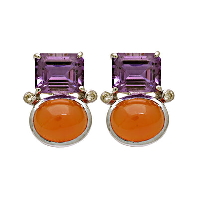 Earrings - Amethyst, Cornelian And Diamond