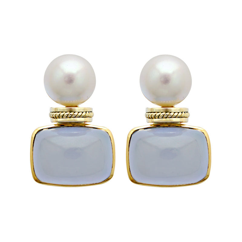 Earrings-Chalcedony and South Sea Pearl