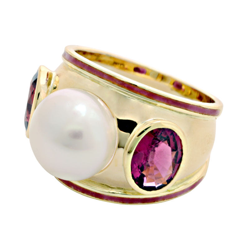 Ring - Rubellite and South Sea Pearl (Enamel) | Singhvi Jewels