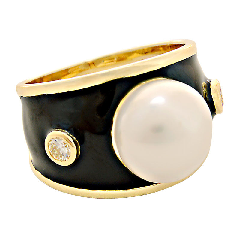 Ring - South Sea Pearl and Diamond (Enamel) | Singhvi Jewels