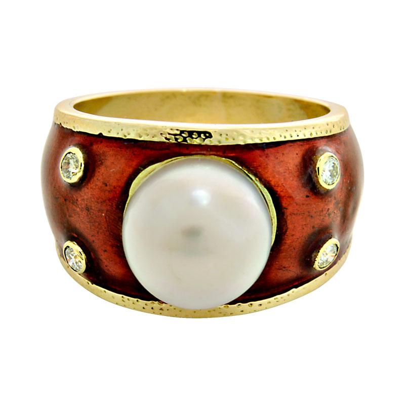 Ring-South Sea Pearl and Diamond (Enamel) (1962I) | Singhvi Jewels