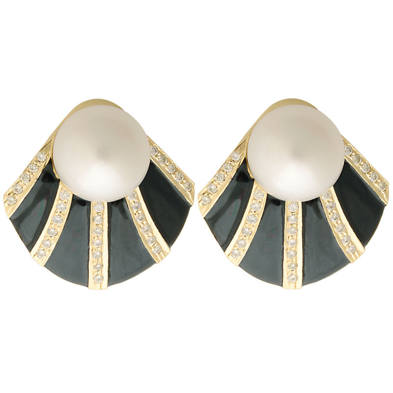 Earrings - South Sea Pearl and Diamond (Enamel) | Singhvi Jewels
