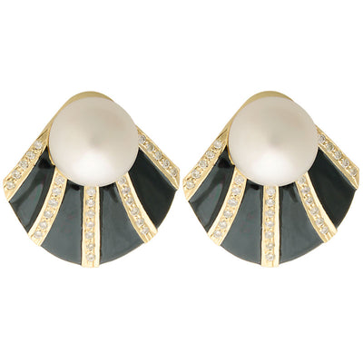 Earrings - South Sea Pearl And Diamond (Enamel)