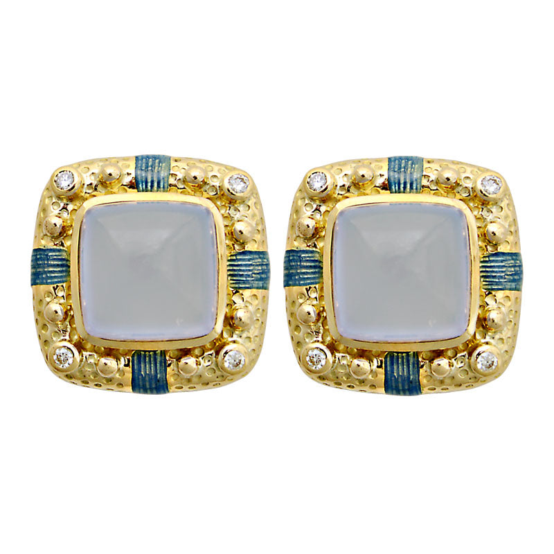 Earrings-Chalcedony and Diamond (Enamel)