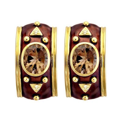 Earrings - Smoky Quartz And Diamond (Enamel)
