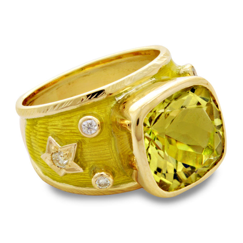 Ring - Lemon Quartz and Diamond (Enamel) | Singhvi Jewels