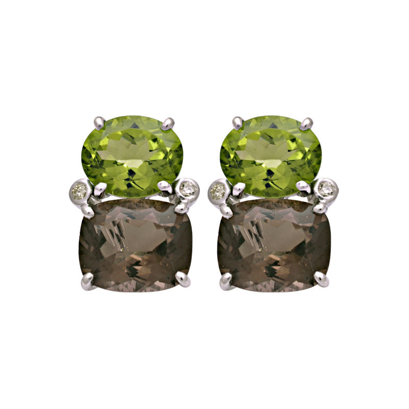 Earrings-Peridot, Smokey Quartz and Diamond