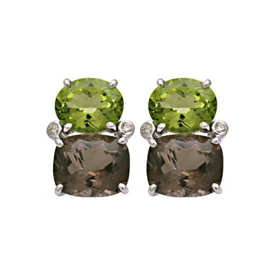 Earrings - Peridot, Smoky Quartz And Diamond