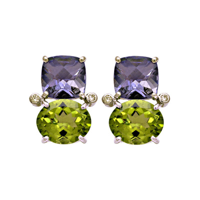 Earrings - Iolite, Peridot And Diamond