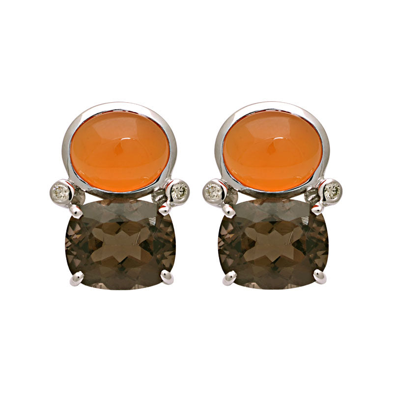Earrings-Smokey Quartz, Cornelian and Diamond