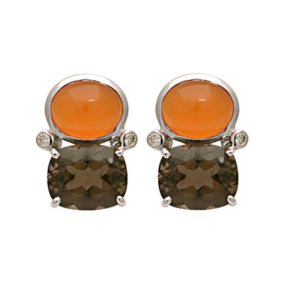Earrings-Smokey Quartz, Cornelian and Diamond