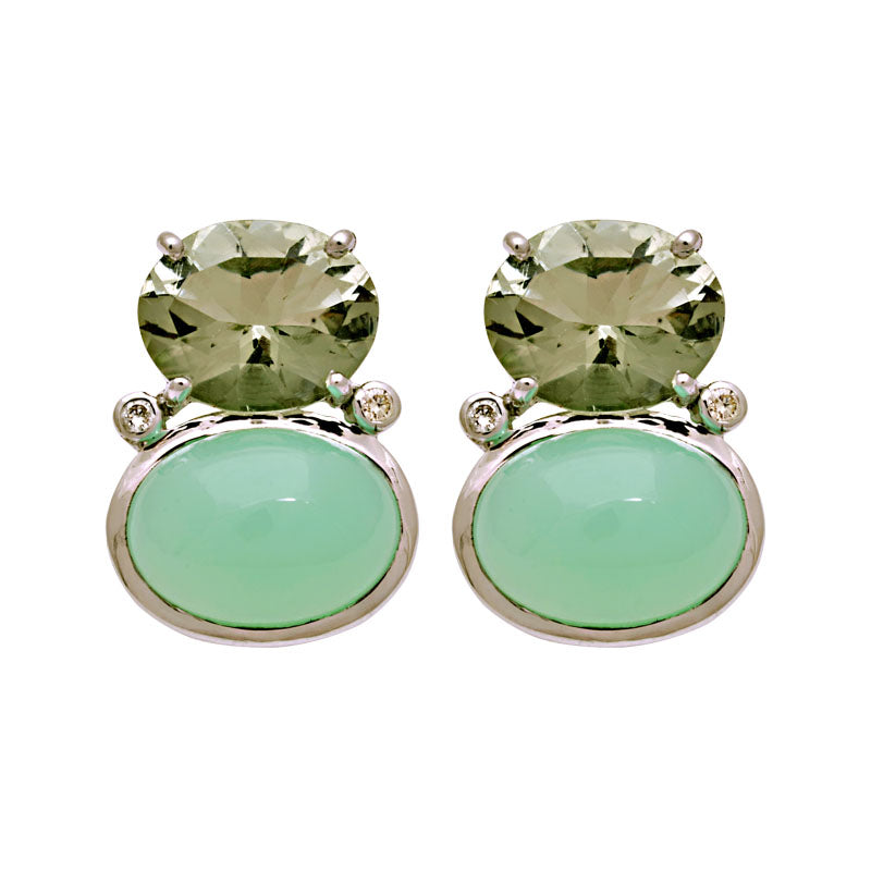 Earrings-Green Quartz, Chrysoprase and Diamond